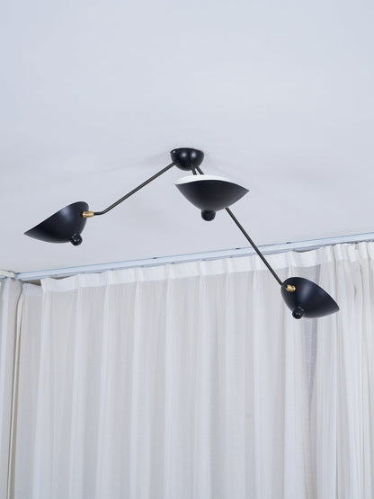 Serge Mouille Three-Arm Ceiling Lamp | Lacquered Aluminum & Steel | White or Black