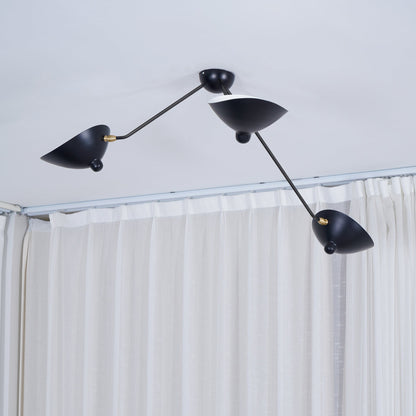 Serge Mouille Three-Arm Ceiling Lamp | Lacquered Aluminum & Steel | White or Black