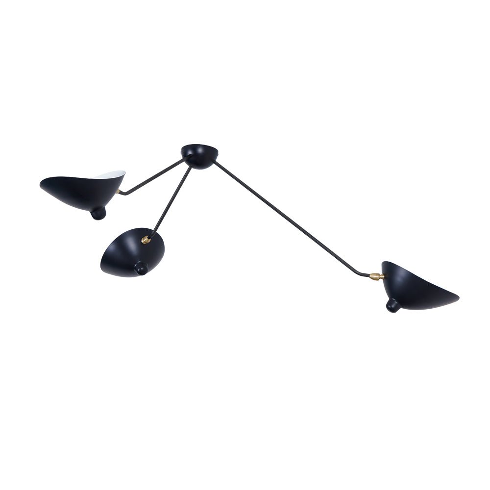 Serge Mouille Three-Arm Ceiling Lamp | Lacquered Aluminum & Steel | White or Black