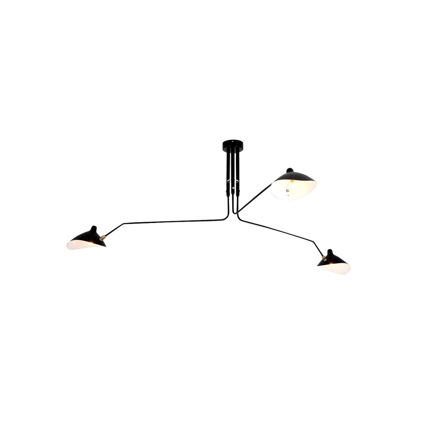 Serge Mouille Ceiling Light | Lacquered Aluminum & Steel | 3-Head Design White/Black