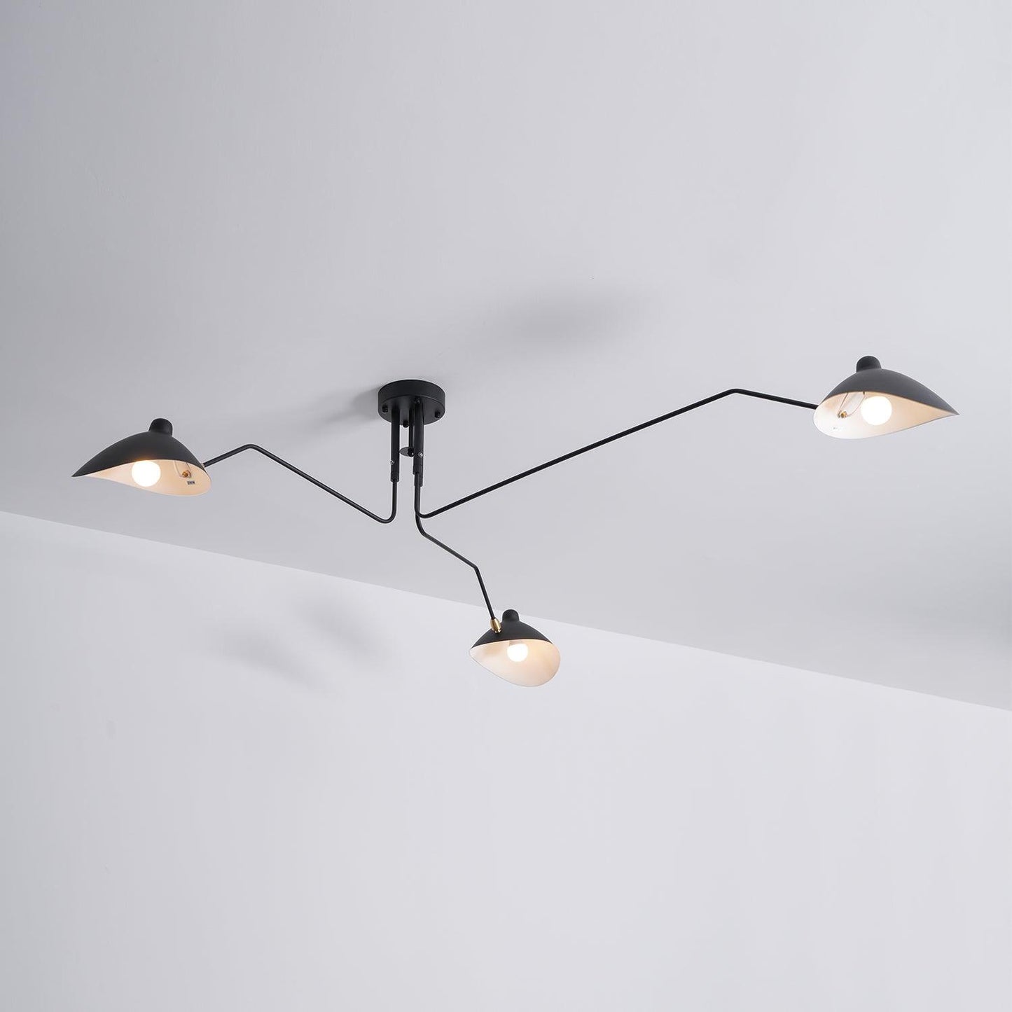 Serge Mouille Ceiling Light | Lacquered Aluminum & Steel | 3-Head Design White/Black