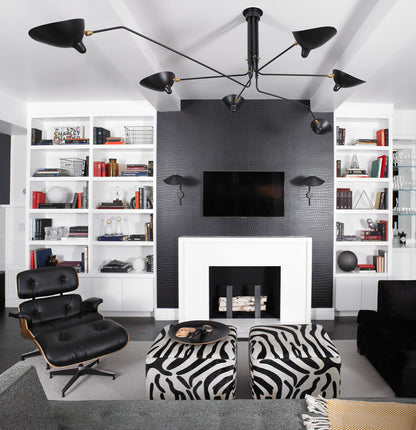 Serge Mouille Ceiling Light | Lacquered Aluminum & Steel | 3-Head Design White/Black