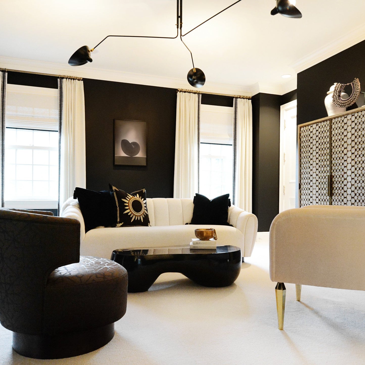 Serge Mouille Ceiling Light | Lacquered Aluminum & Steel | 3-Head Design White/Black