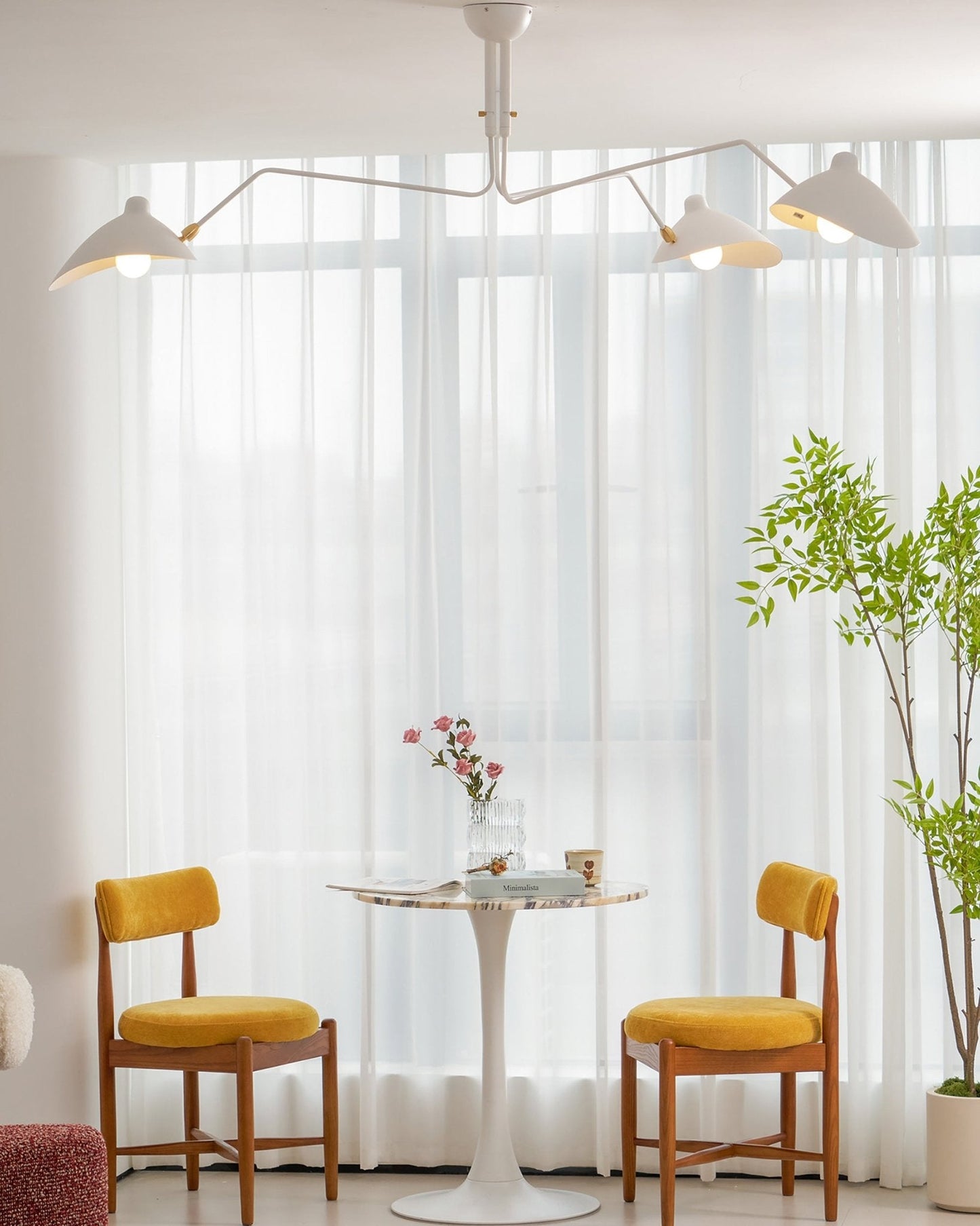 Serge Mouille Ceiling Light | Lacquered Aluminum & Steel | 3-Head Design White/Black