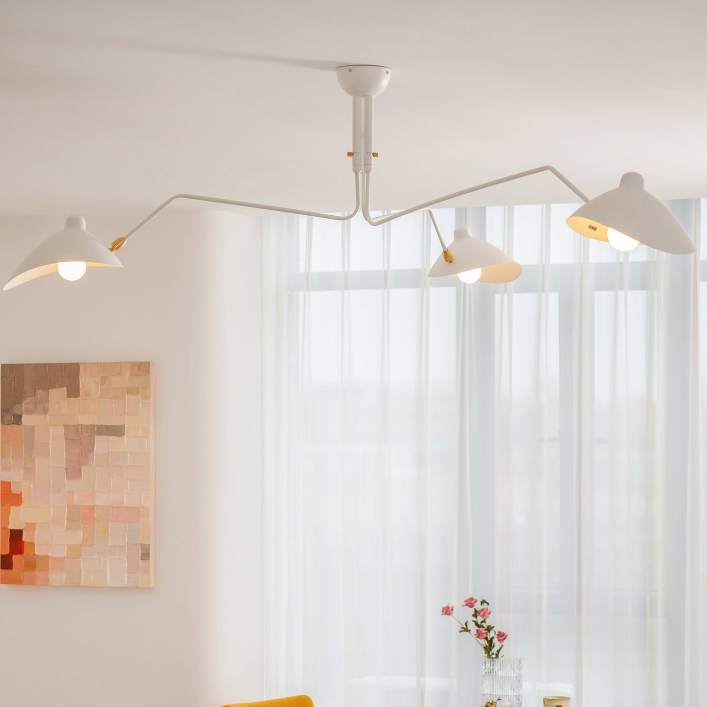 Serge Mouille Ceiling Light | Lacquered Aluminum & Steel | 3-Head Design White/Black