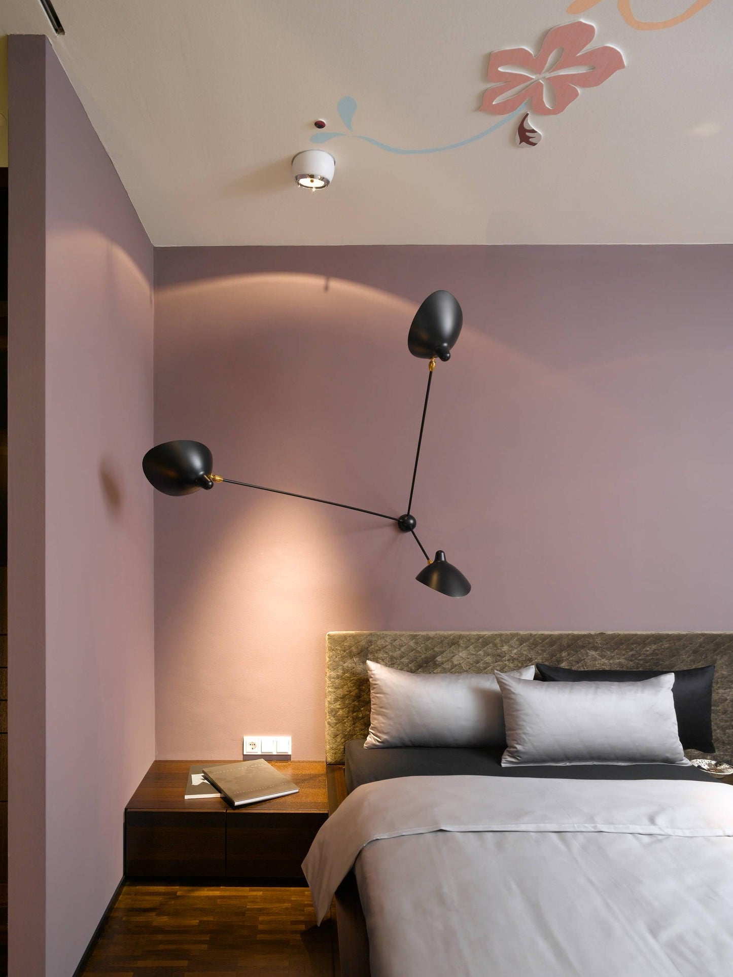 Serge Mouille Three-Arm Ceiling Lamp | Lacquered Aluminum & Steel | White or Black