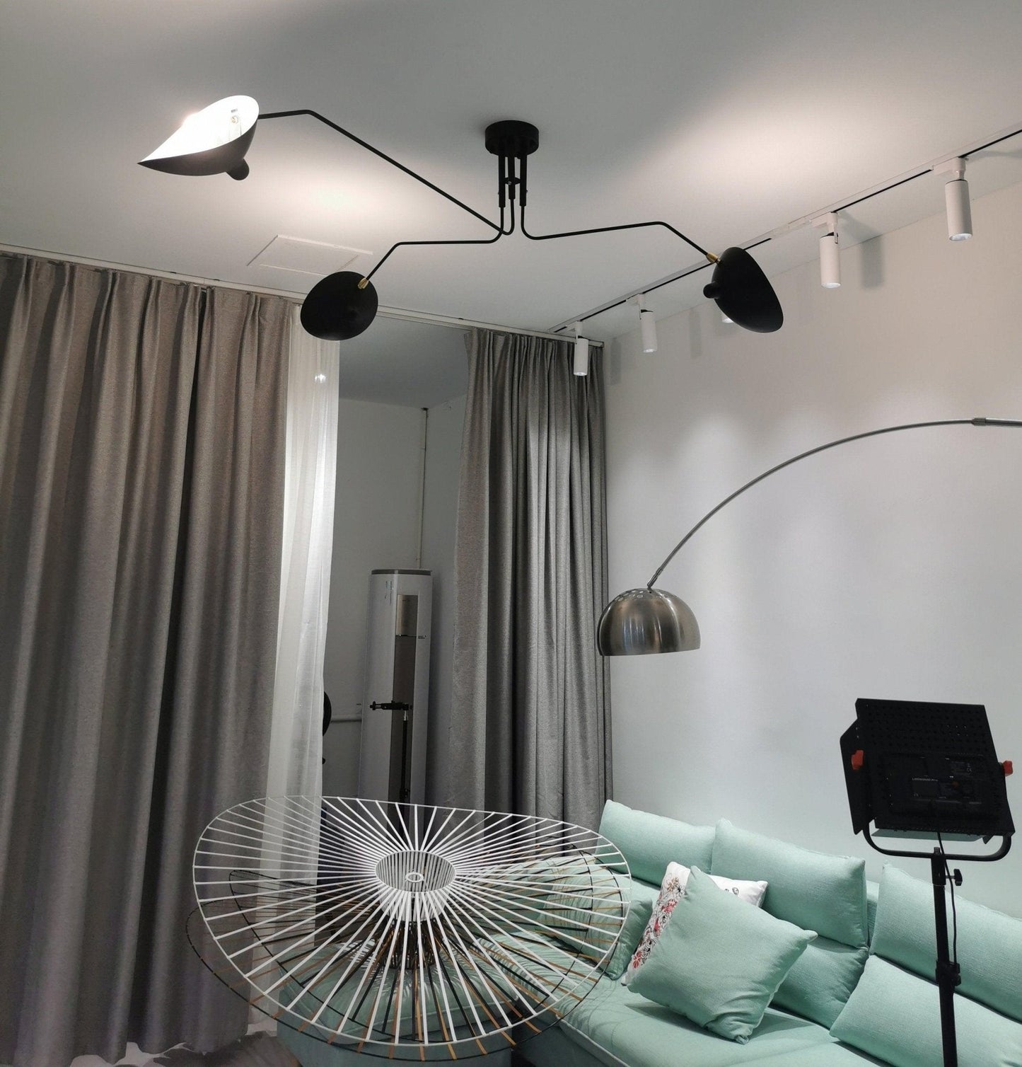Serge Mouille Ceiling Light | Lacquered Aluminum & Steel | 3-Head Design White/Black