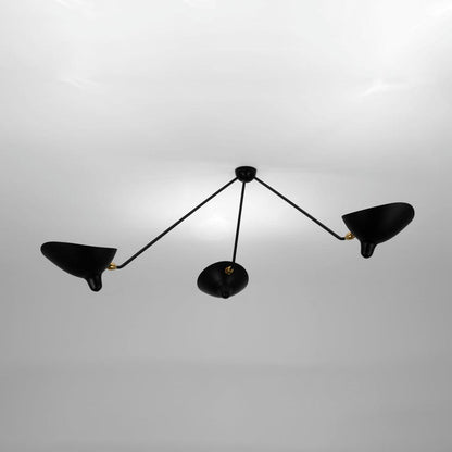 Serge Mouille Three-Arm Ceiling Lamp | Lacquered Aluminum & Steel | White or Black