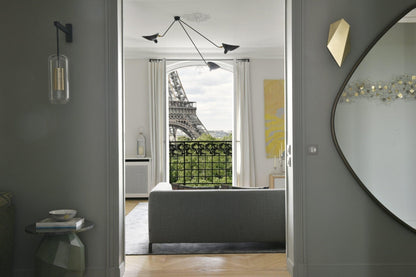 Serge Mouille Three-Arm Ceiling Lamp | Lacquered Aluminum & Steel | White or Black