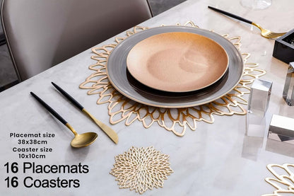 Round Silver Placemats & Coaster Set | Durable Pressed Vinyl | 15.5"