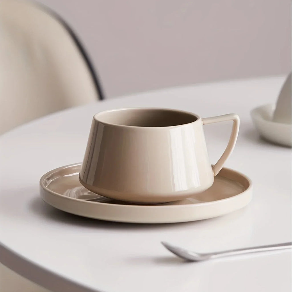Tea/Coffee Cup and Saucer Set | Ceramic | Neutral Tone