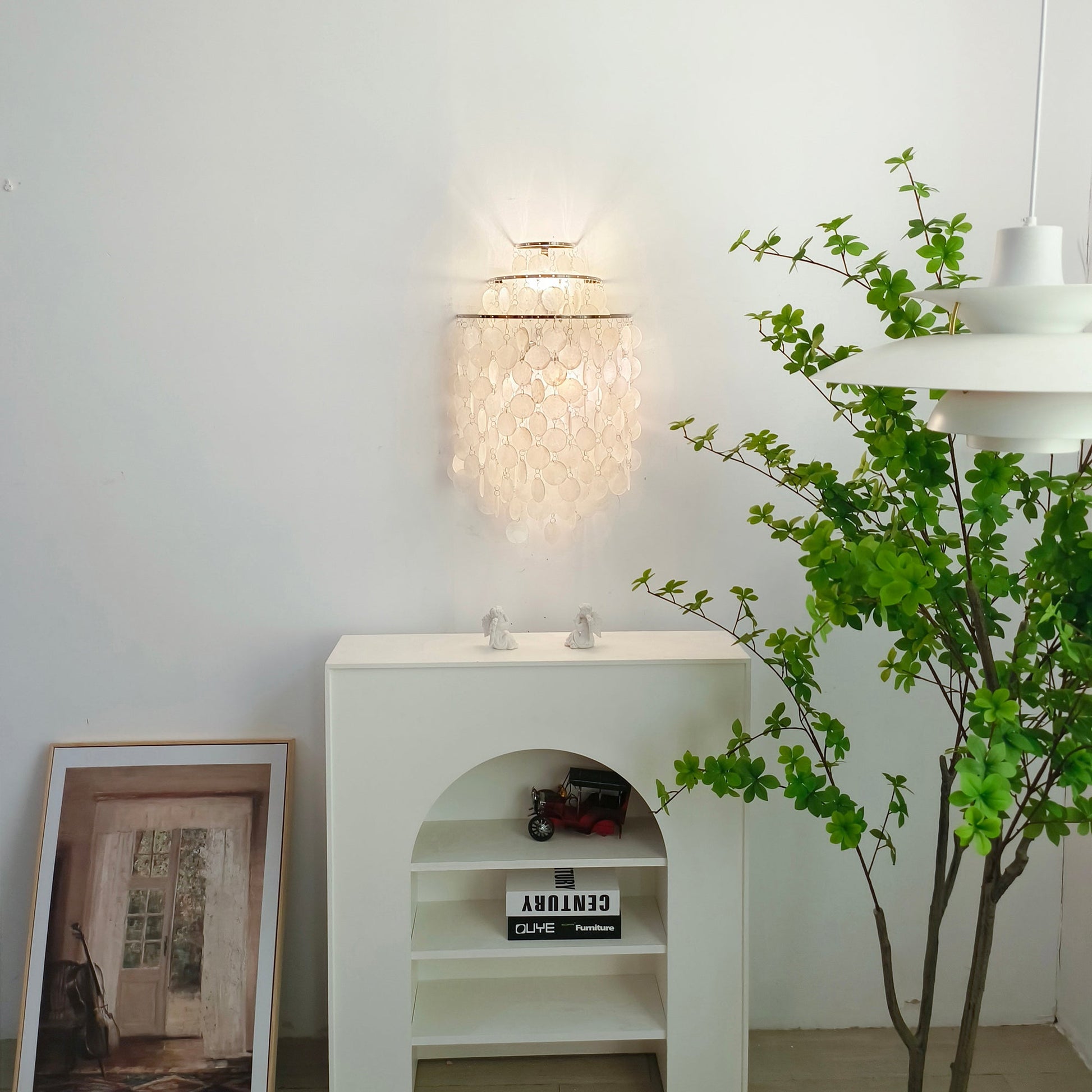 Shell Cascading Wall Light | Chrome-Plated Metal & White Shell | 40cm Diameter