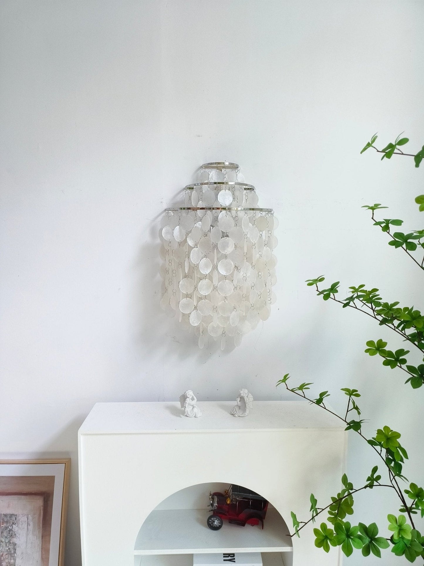 Shell Cascading Wall Light | Chrome-Plated Metal & White Shell | 40cm Diameter