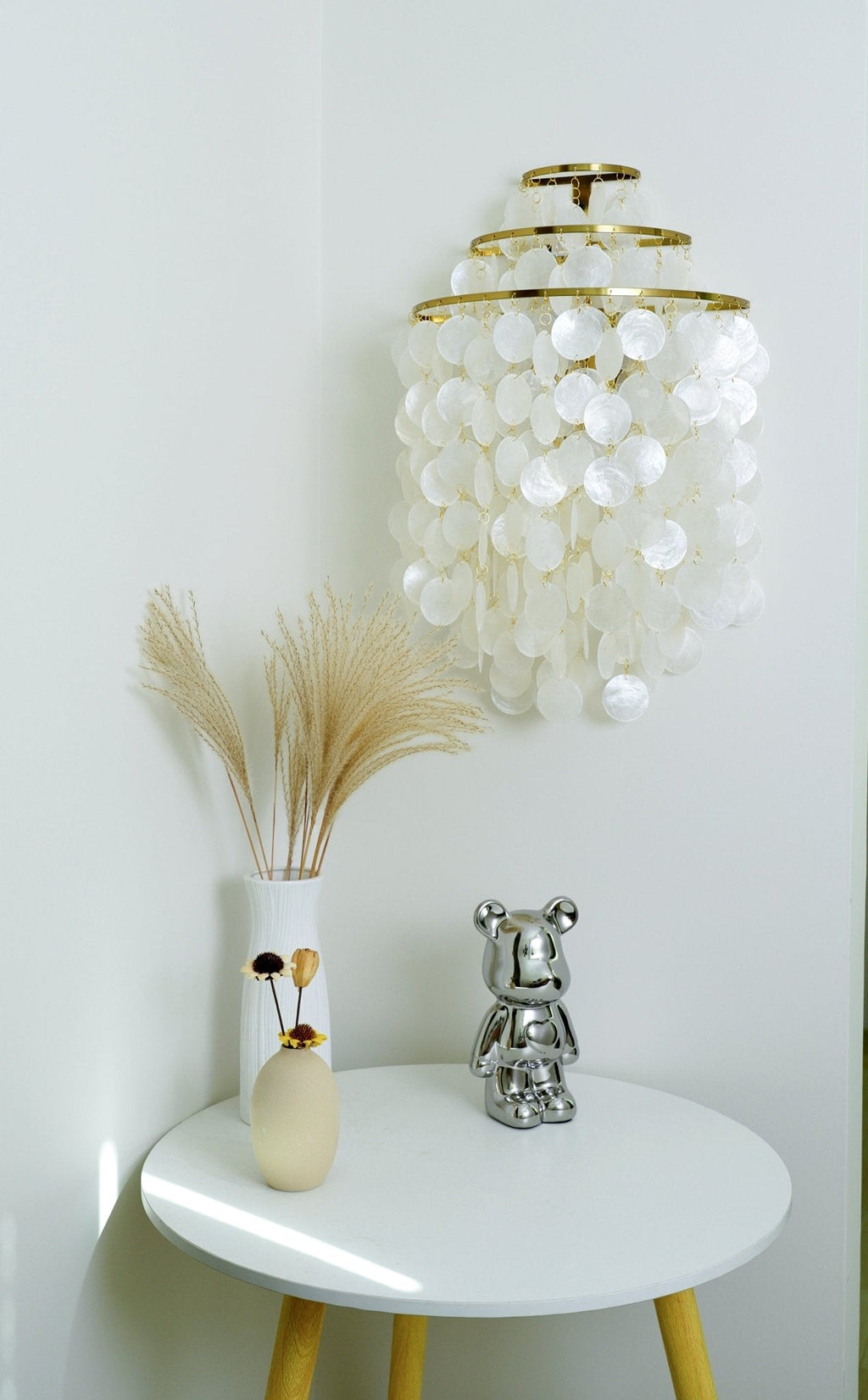 Shell Cascading Wall Light | Chrome-Plated Metal & White Shell | 40cm Diameter