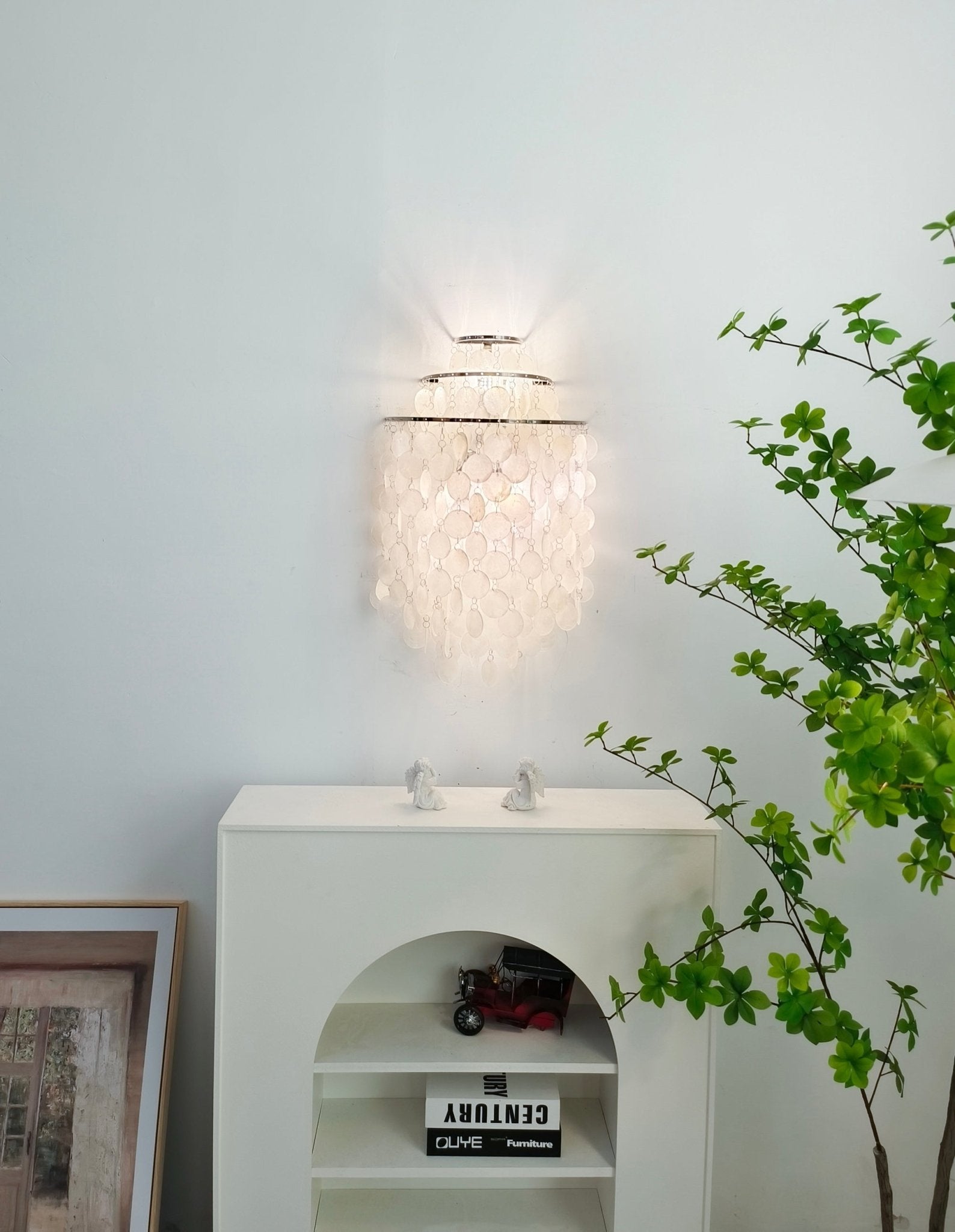 Shell Cascading Wall Light | Chrome-Plated Metal & White Shell | 40cm Diameter