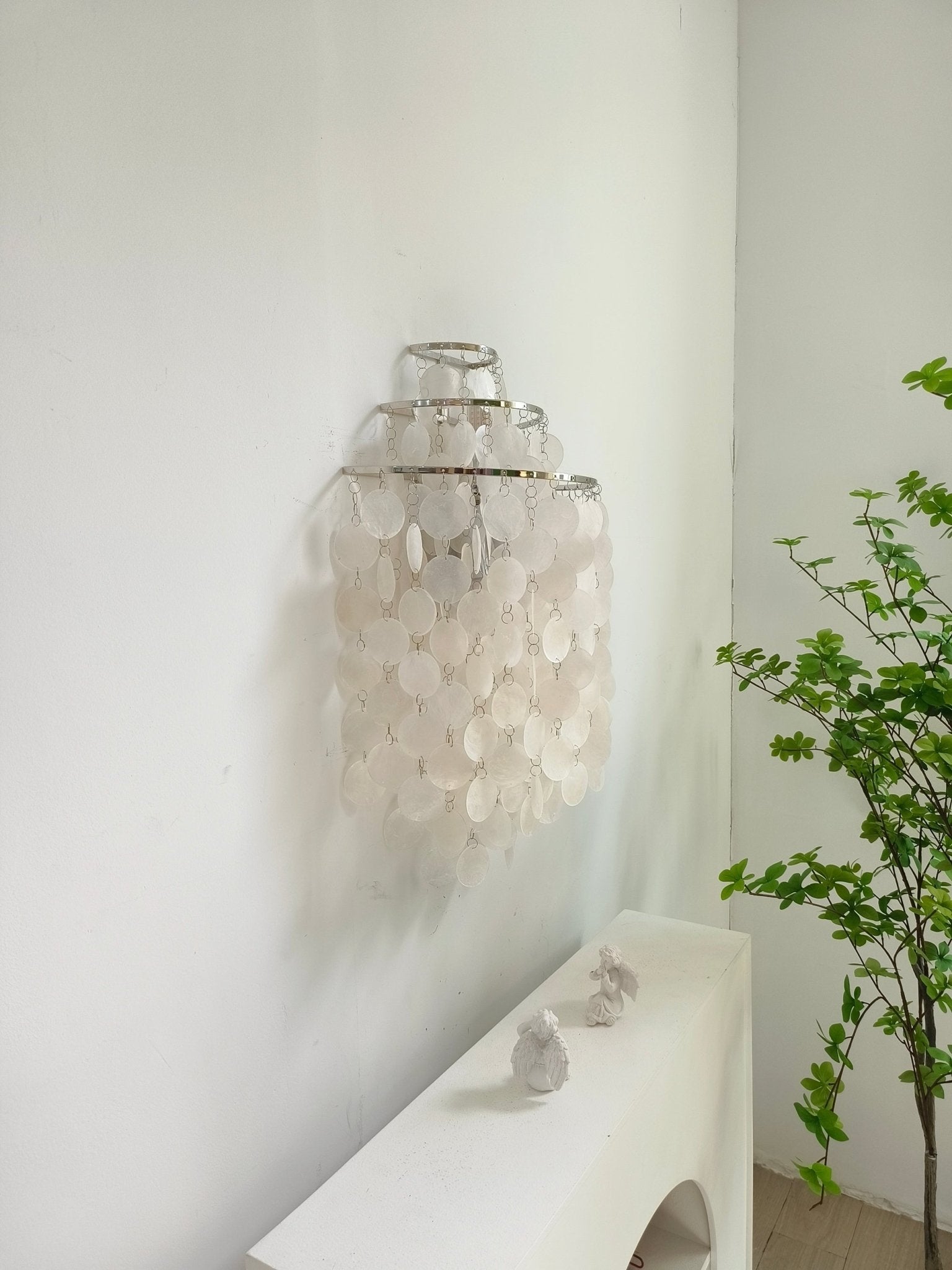 Shell Cascading Wall Light | Chrome-Plated Metal & White Shell | 40cm Diameter