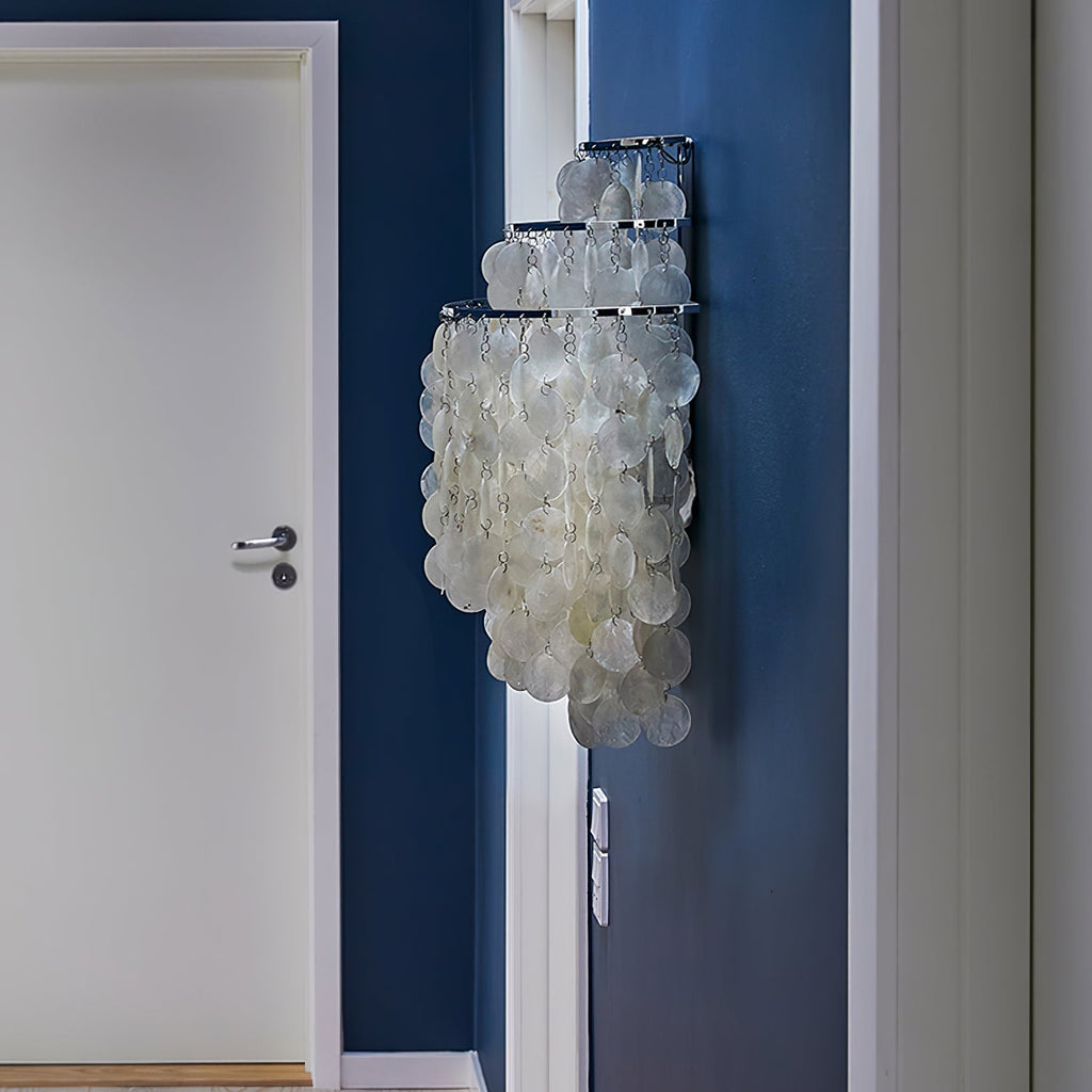 Shell Cascading Wall Light | Chrome-Plated Metal & White Shell | 40cm Diameter