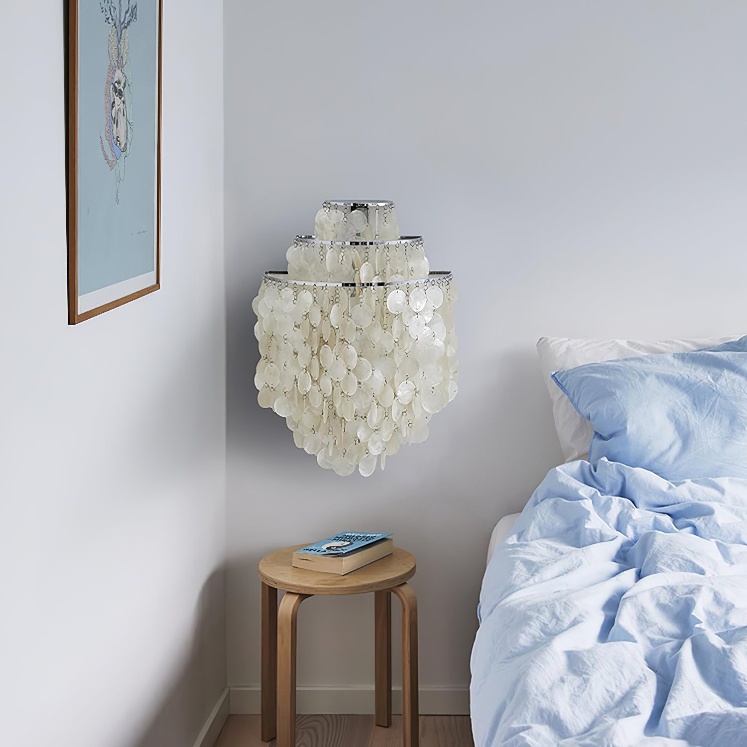 Shell Cascading Wall Light | Chrome-Plated Metal & White Shell | 40cm Diameter