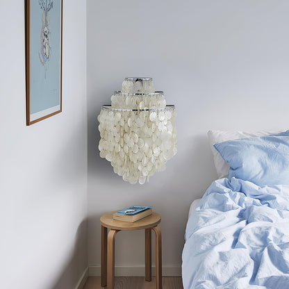 Shell Cascading Wall Light | Chrome-Plated Metal & White Shell | 40cm Diameter