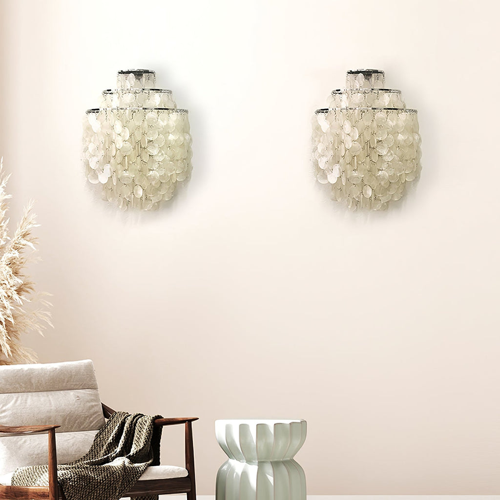 Shell Cascading Wall Light | Chrome-Plated Metal & White Shell | 40cm Diameter