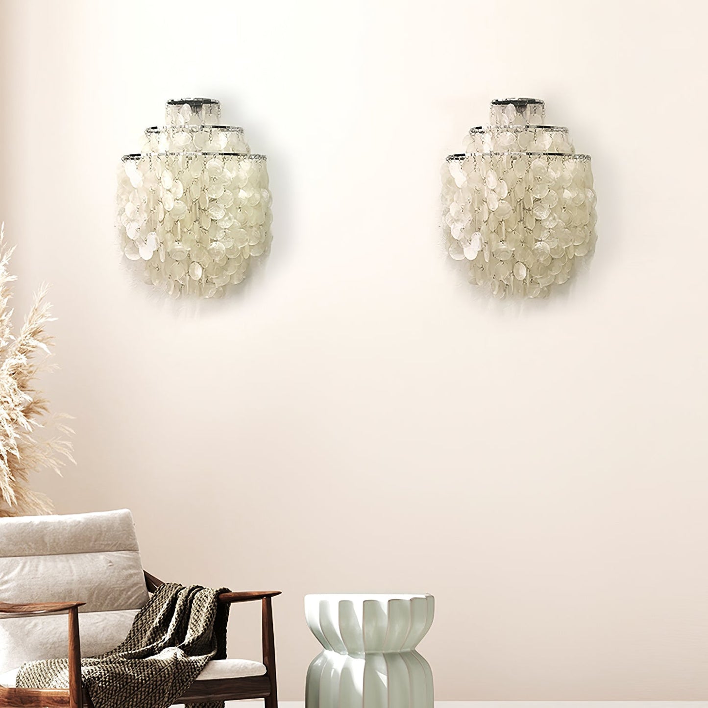 Shell Cascading Wall Light | Chrome-Plated Metal & White Shell | 40cm Diameter