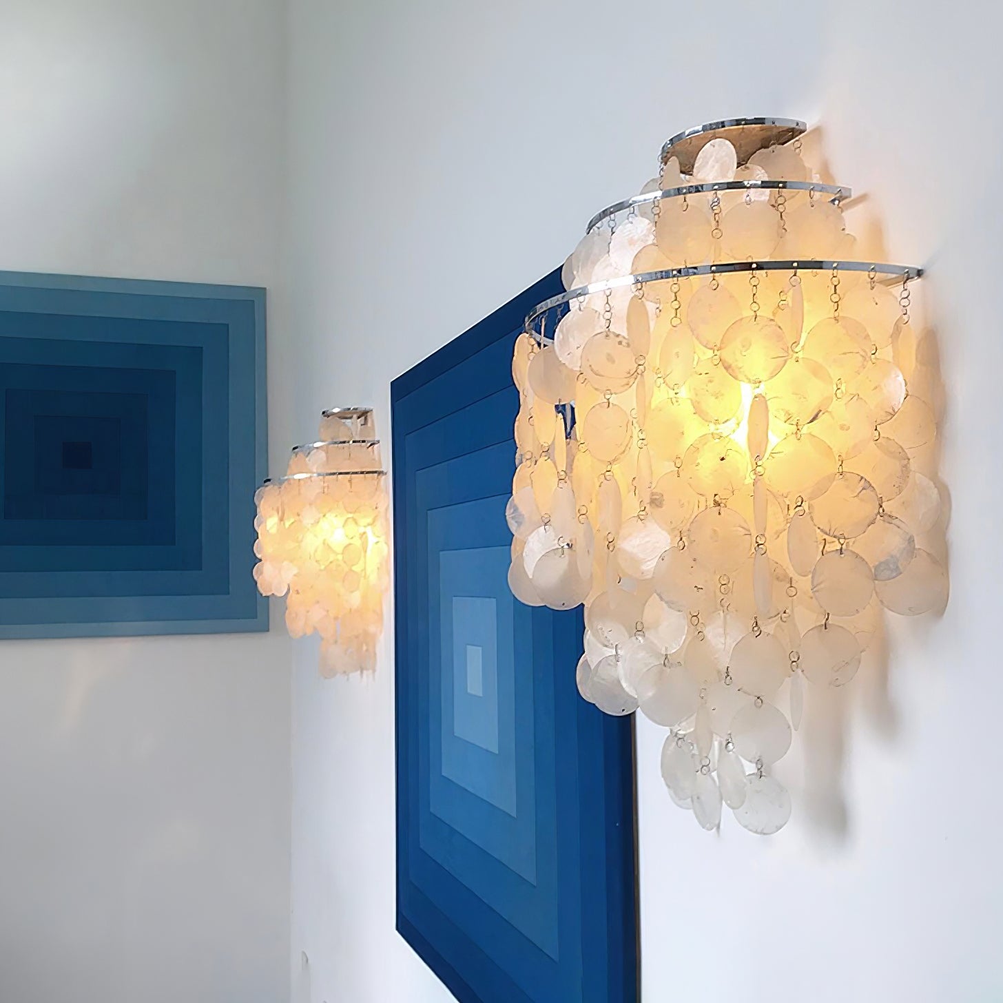 Shell Cascading Wall Light | Chrome-Plated Metal & White Shell | 40cm Diameter