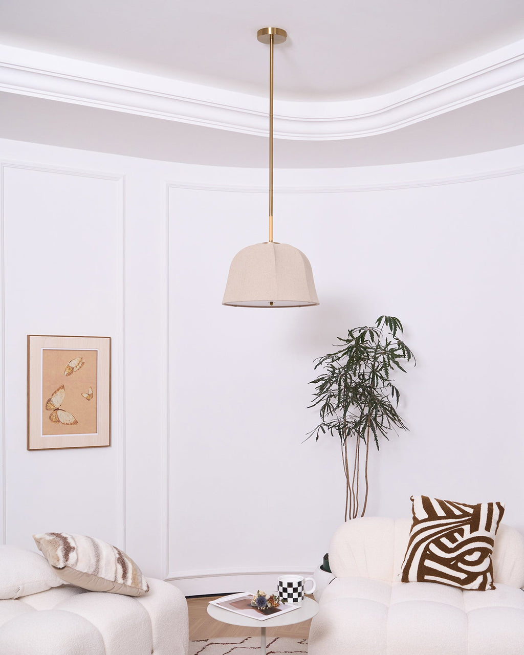 Sienna Pendant Lamp | Handcrafted Iron & Linen | Gold Finish