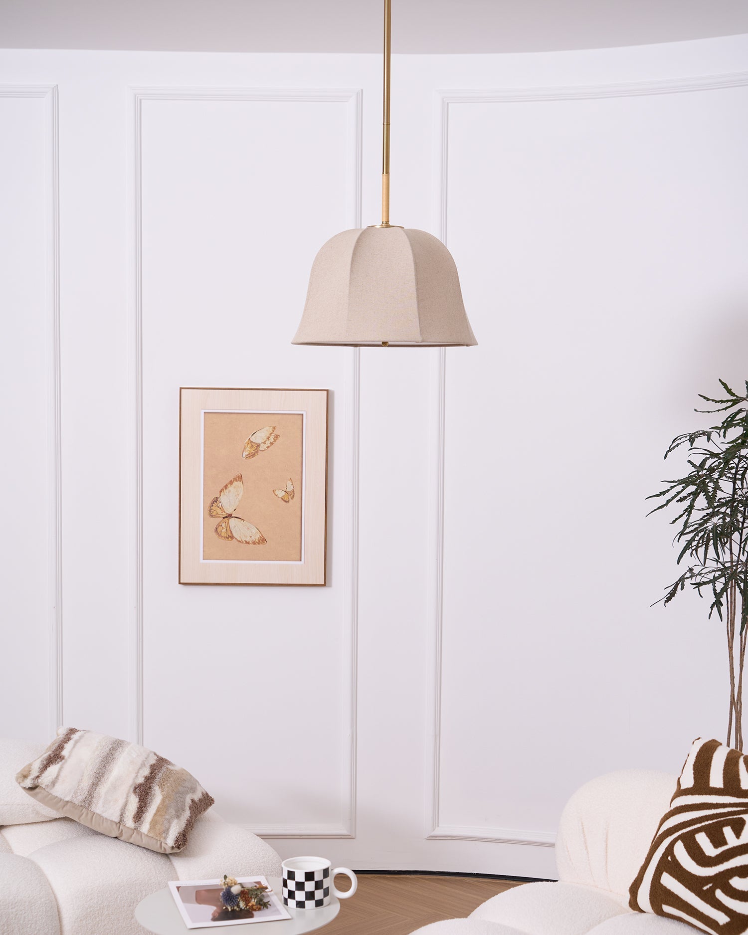 Sienna Pendant Lamp | Handcrafted Iron & Linen | Gold Finish