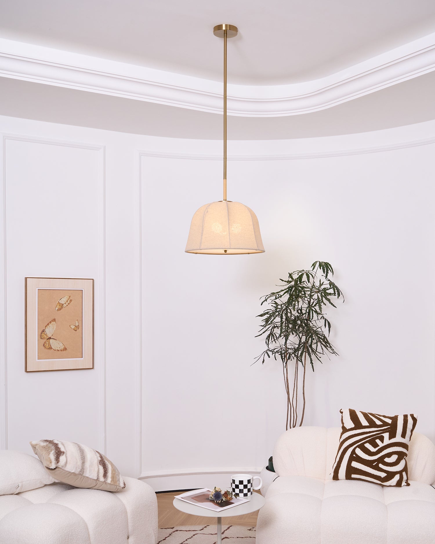 Sienna Pendant Lamp | Handcrafted Iron & Linen | Gold Finish