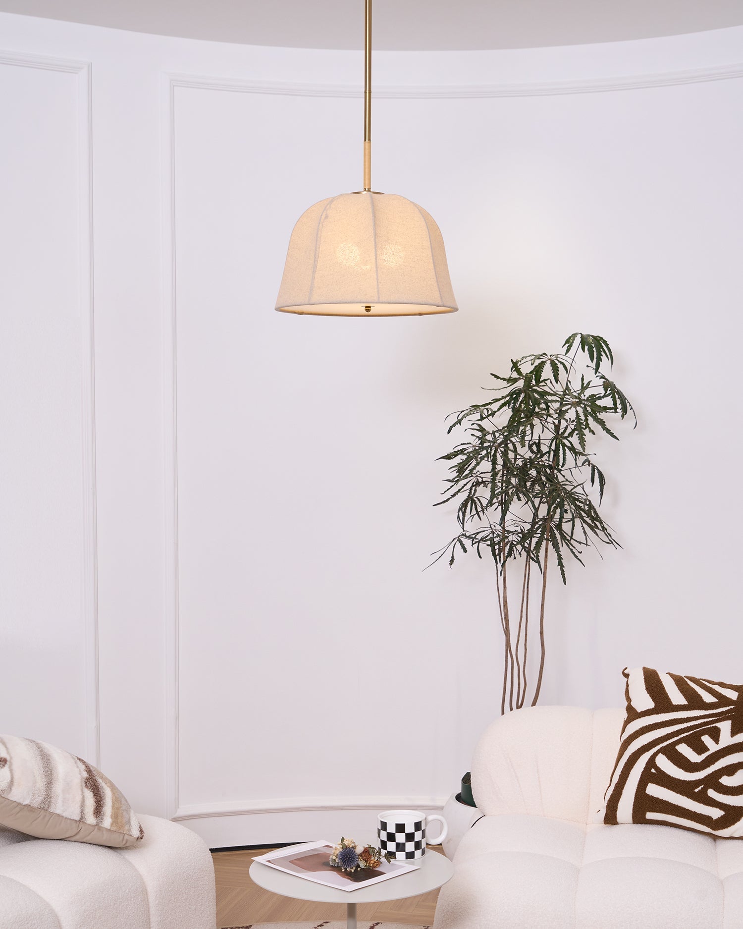 Sienna Pendant Lamp | Handcrafted Iron & Linen | Gold Finish