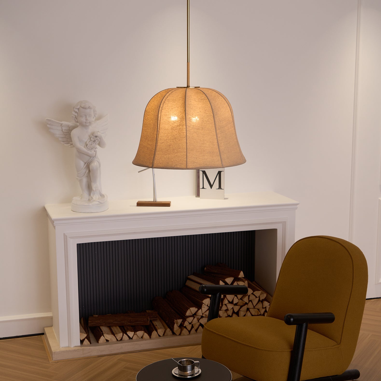 Sienna Pendant Lamp | Handcrafted Iron & Linen | Gold Finish