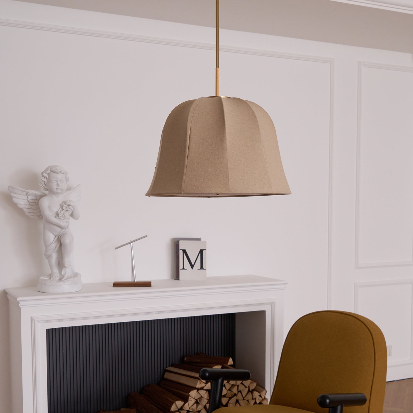 Sienna Pendant Lamp | Handcrafted Iron & Linen | Gold Finish