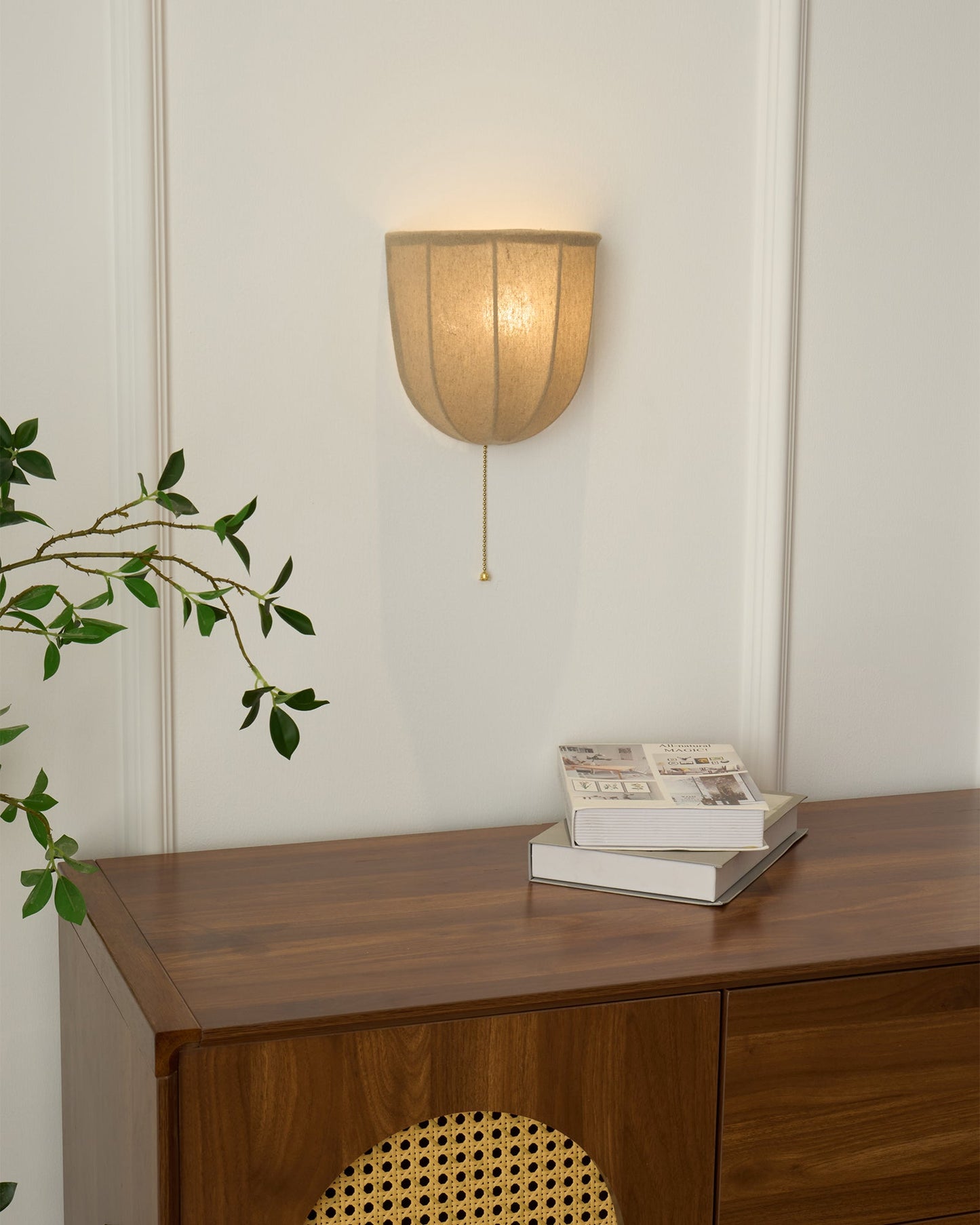 Sienna Linen Wall Sconce | Gold Iron Frame | Rustic Indoor Lighting