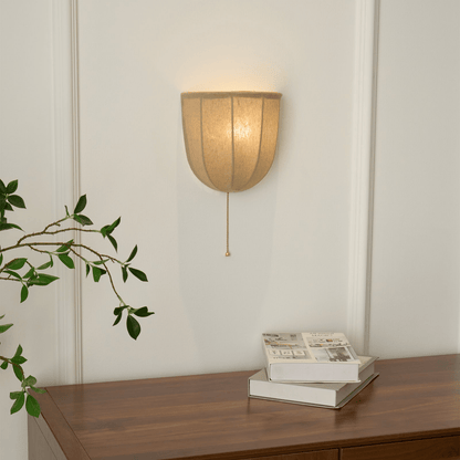 Sienna Linen Wall Sconce | Gold Iron Frame | Rustic Indoor Lighting