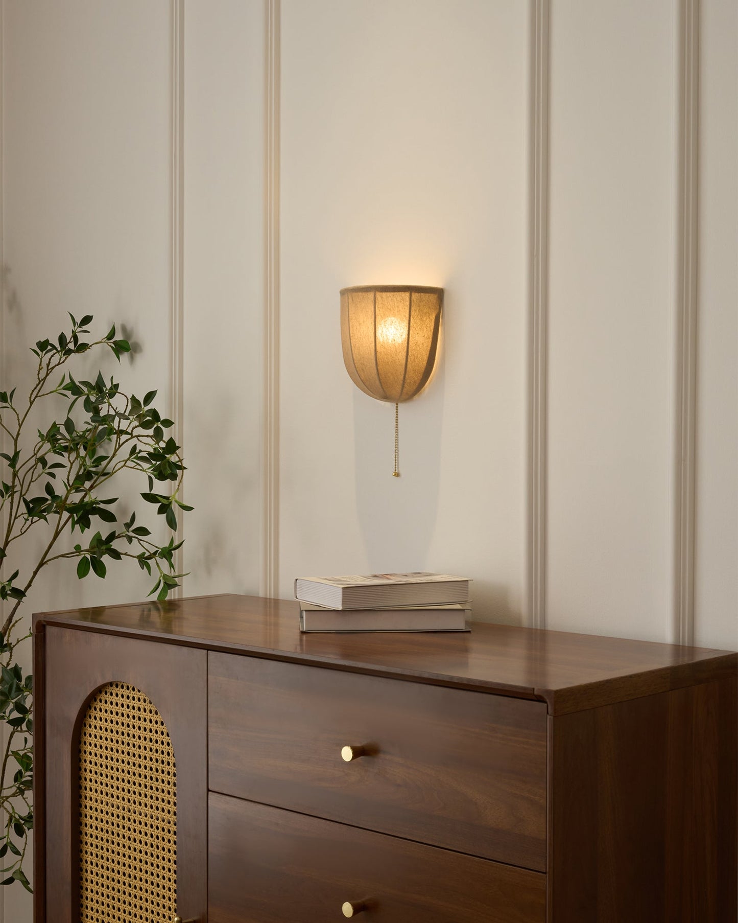 Sienna Linen Wall Sconce | Gold Iron Frame | Rustic Indoor Lighting