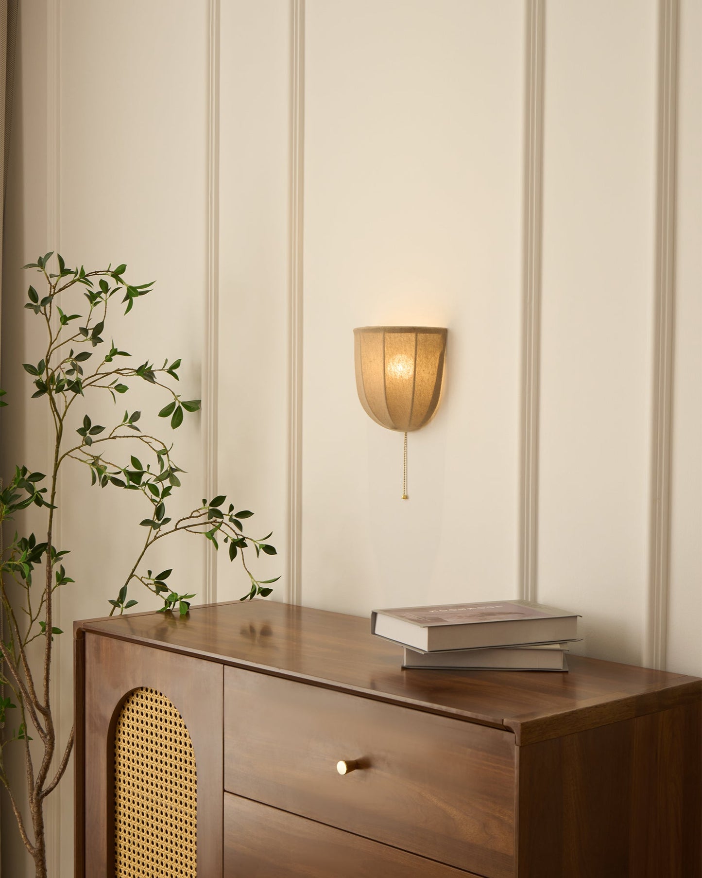 Sienna Linen Wall Sconce | Gold Iron Frame | Rustic Indoor Lighting