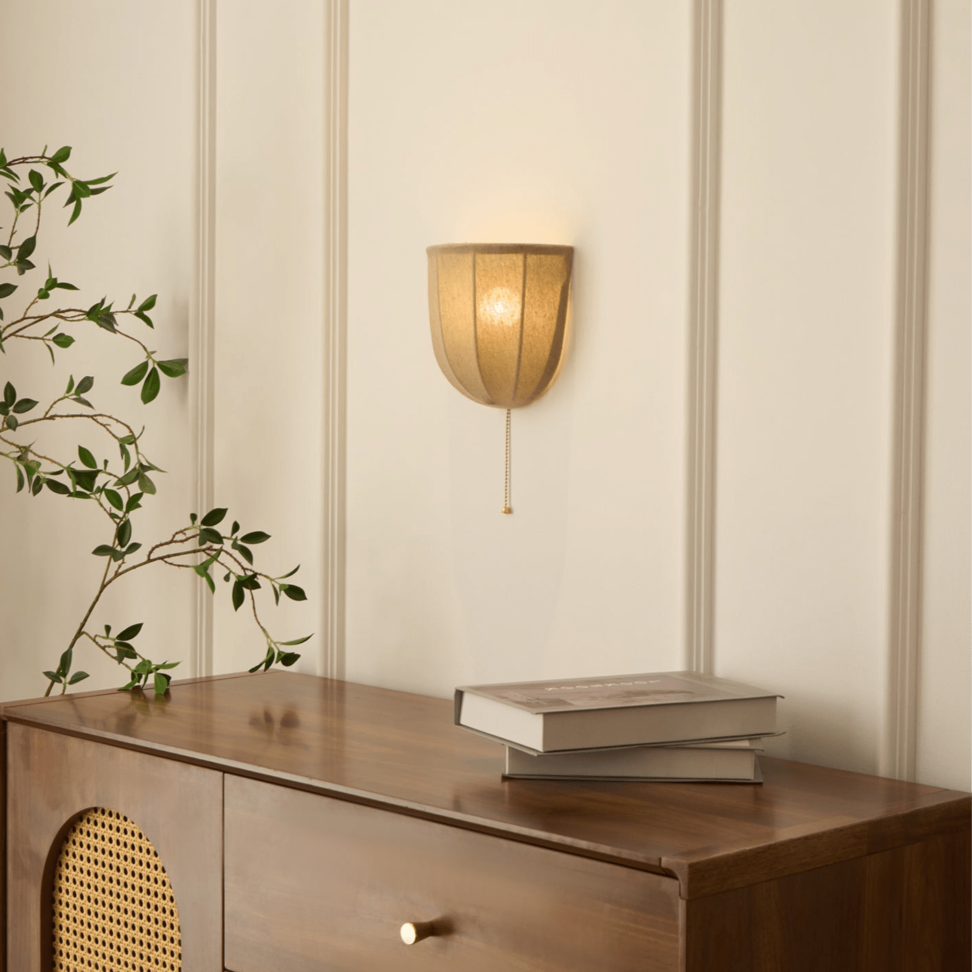 Sienna Linen Wall Sconce | Gold Iron Frame | Rustic Indoor Lighting