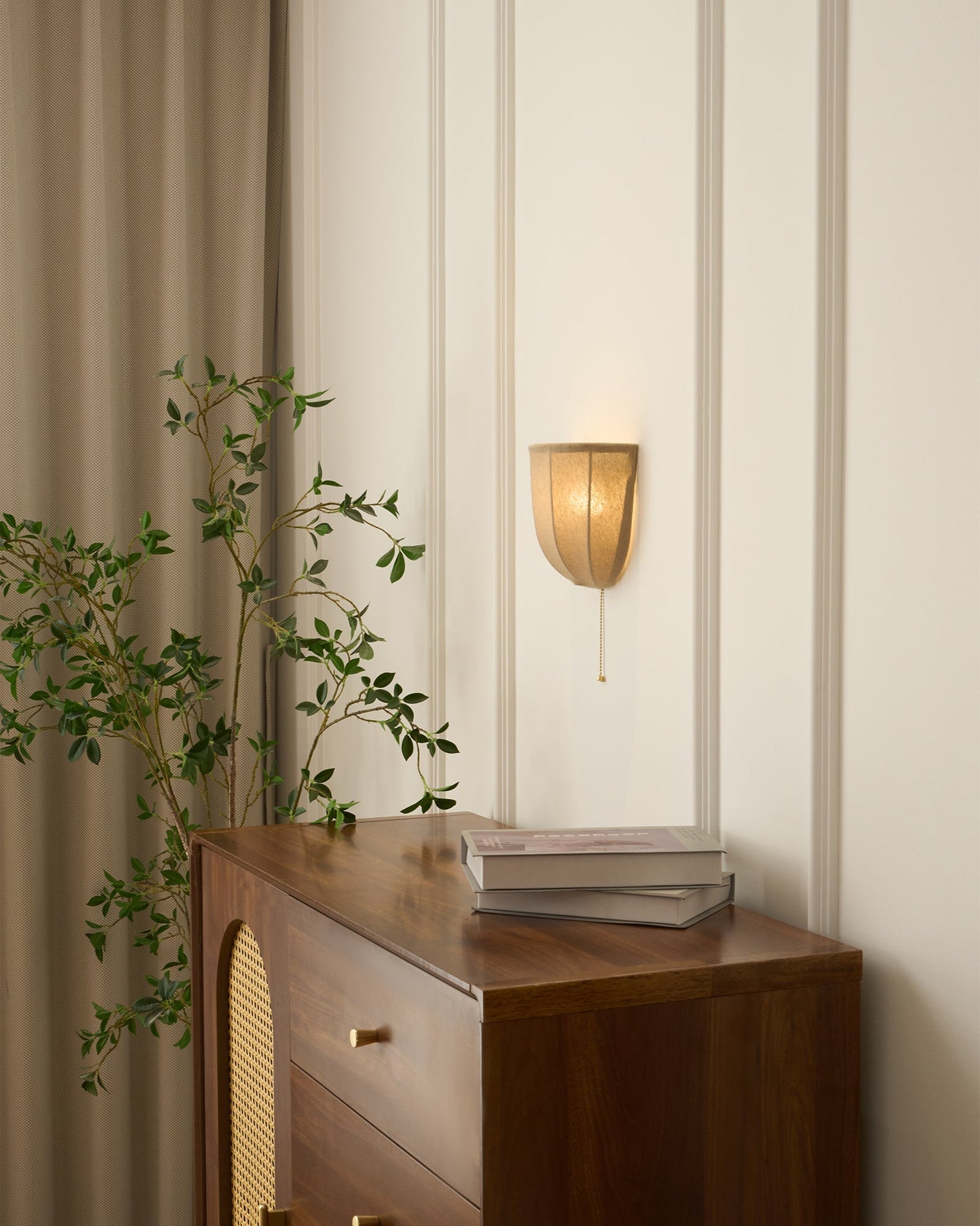 Sienna Linen Wall Sconce | Gold Iron Frame | Rustic Indoor Lighting