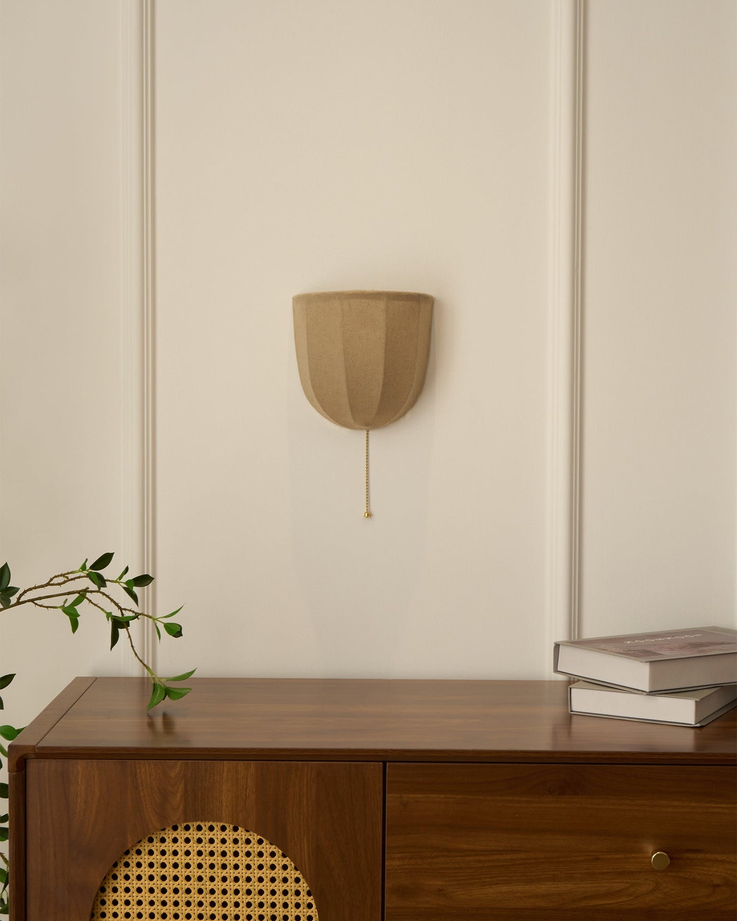 Sienna Linen Wall Sconce | Gold Iron Frame | Rustic Indoor Lighting