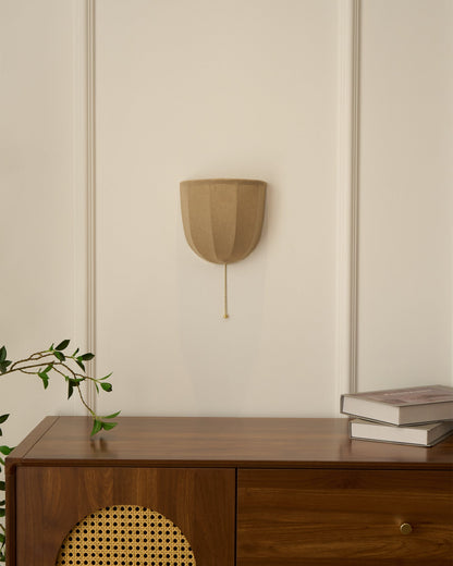 Sienna Linen Wall Sconce | Gold Iron Frame | Rustic Indoor Lighting