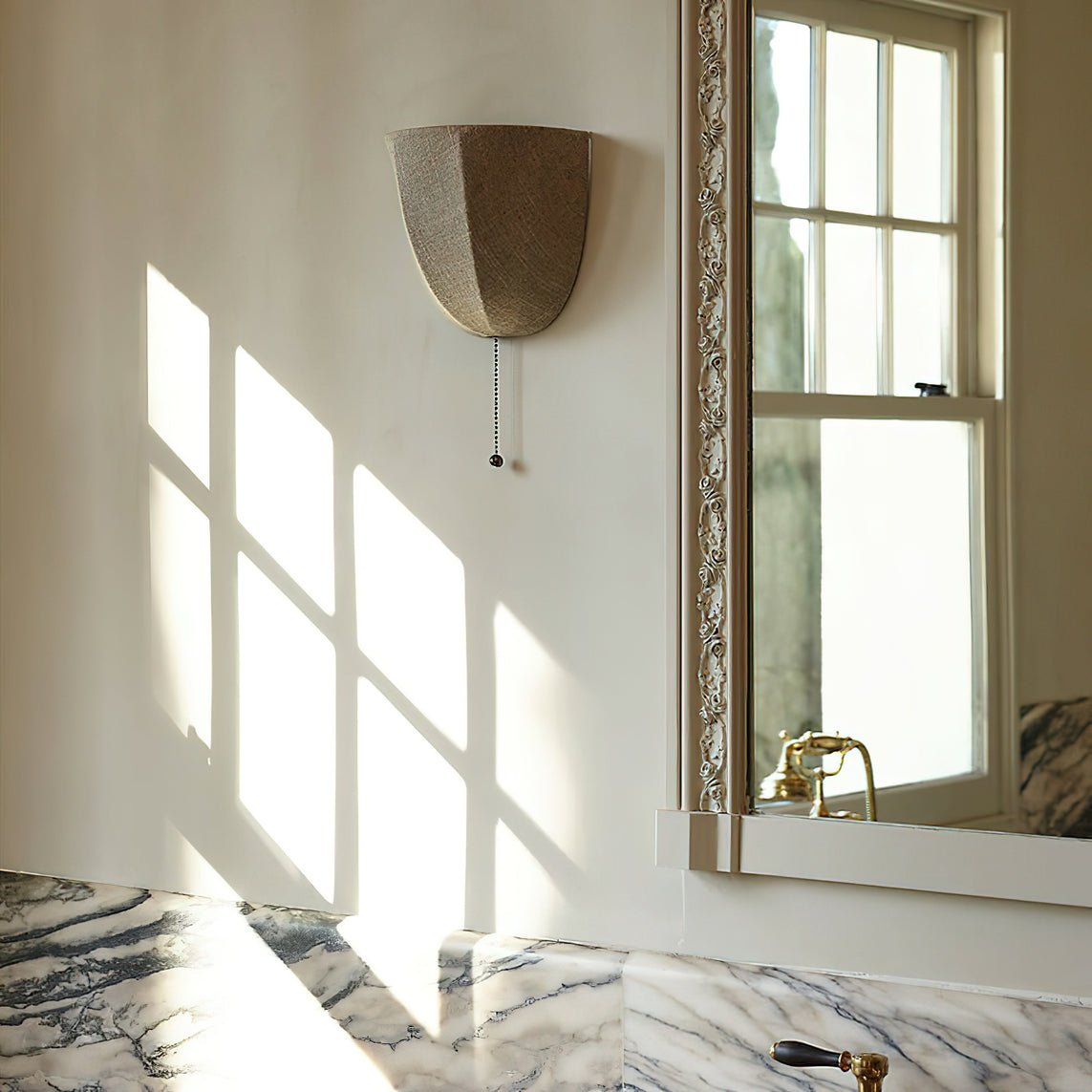 Sienna Linen Wall Sconce | Gold Iron Frame | Rustic Indoor Lighting