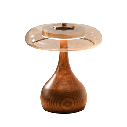 Sienna Table Lamp | Wooden Base & Amber Glass Shade | Three-Color LED