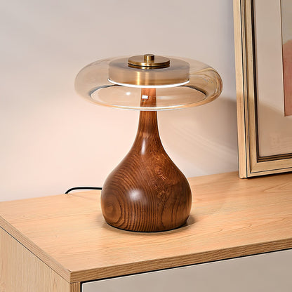 Sienna Table Lamp | Wooden Base & Amber Glass Shade | Three-Color LED