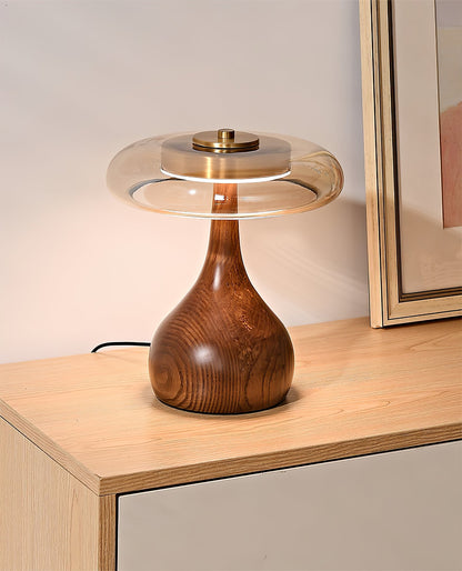 Sienna Table Lamp | Wooden Base & Amber Glass Shade | Three-Color LED