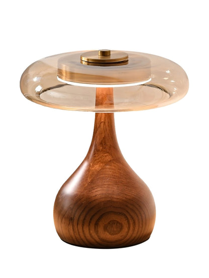 Sienna Table Lamp | Wooden Base & Amber Glass Shade | Three-Color LED