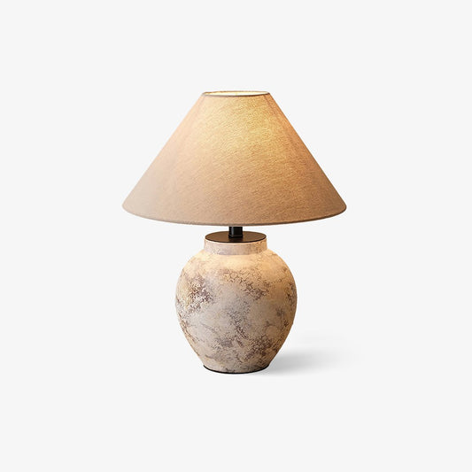 Terracotta Table Lamp | Weathered Ceramic with Beige Shade | 40cm Diameter