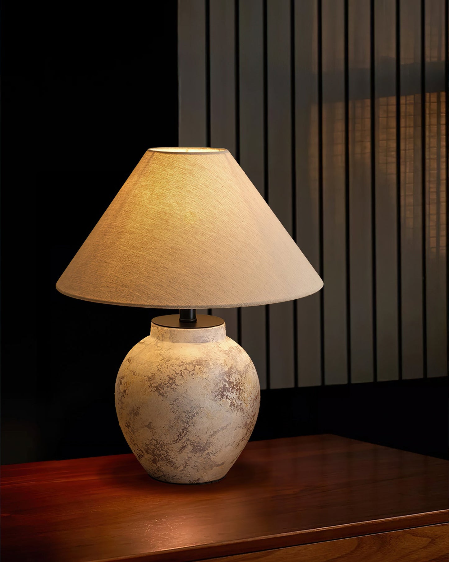 Terracotta Table Lamp | Weathered Ceramic with Beige Shade | 40cm Diameter