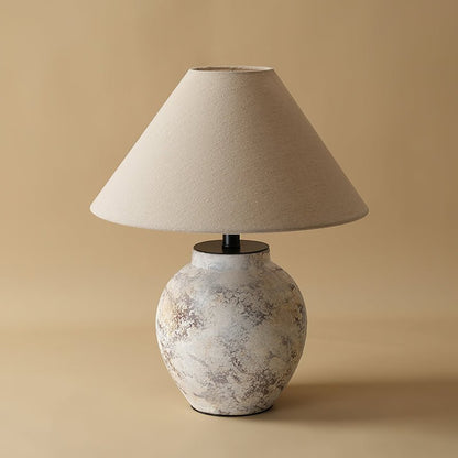 Terracotta Table Lamp | Weathered Ceramic with Beige Shade | 40cm Diameter