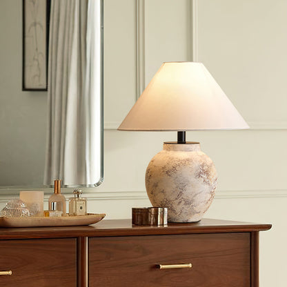 Terracotta Table Lamp | Weathered Ceramic with Beige Shade | 40cm Diameter
