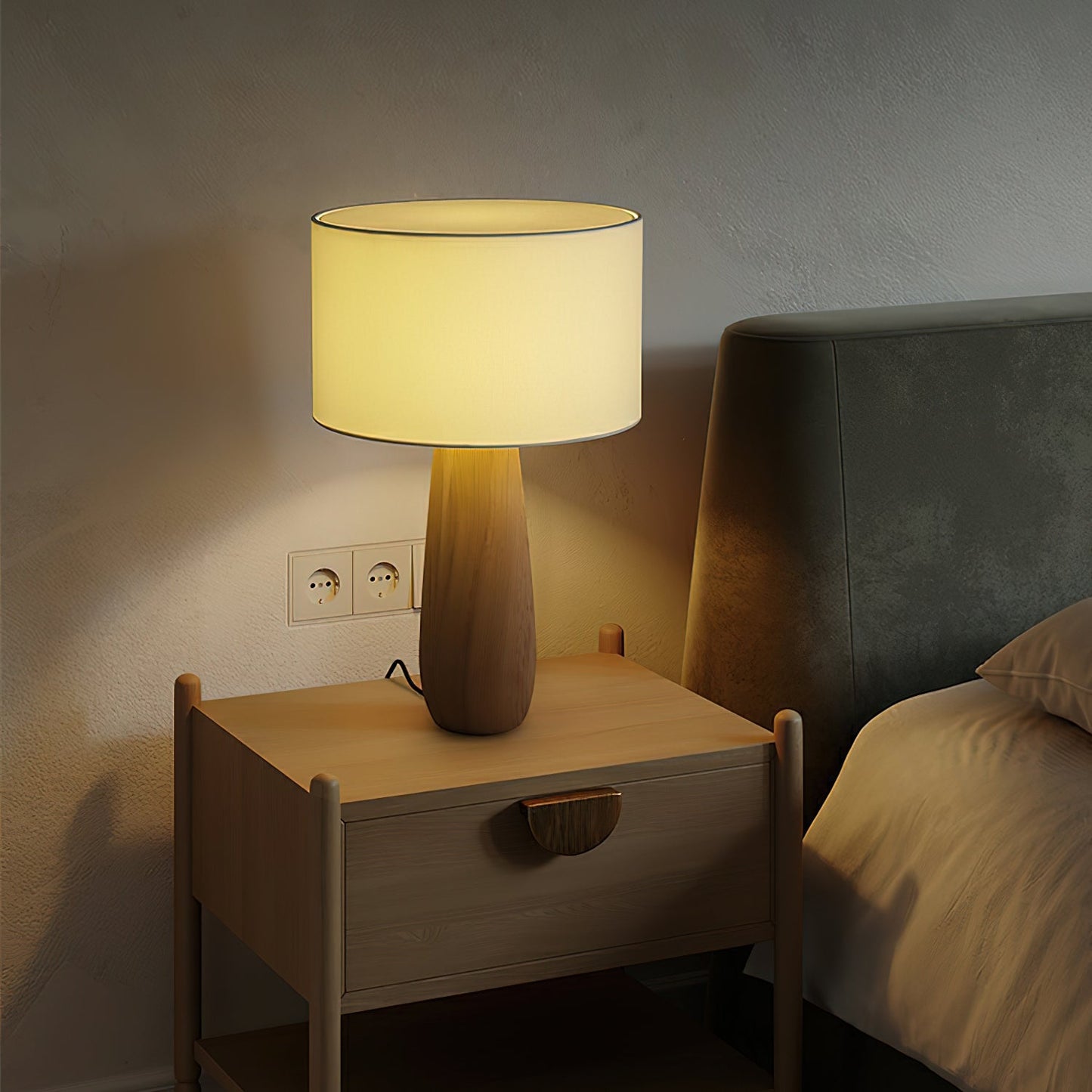 Sierra Table Lamp | Natural Wood & Linen | 32cm Diameter